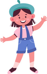 Cute girl in artist beret flat icon