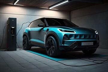 Obraz na płótnie Canvas charging electric car in garage