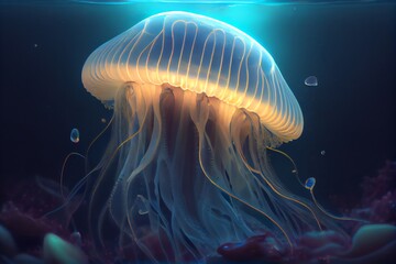 Jellyfish In The Sea. Generative AI