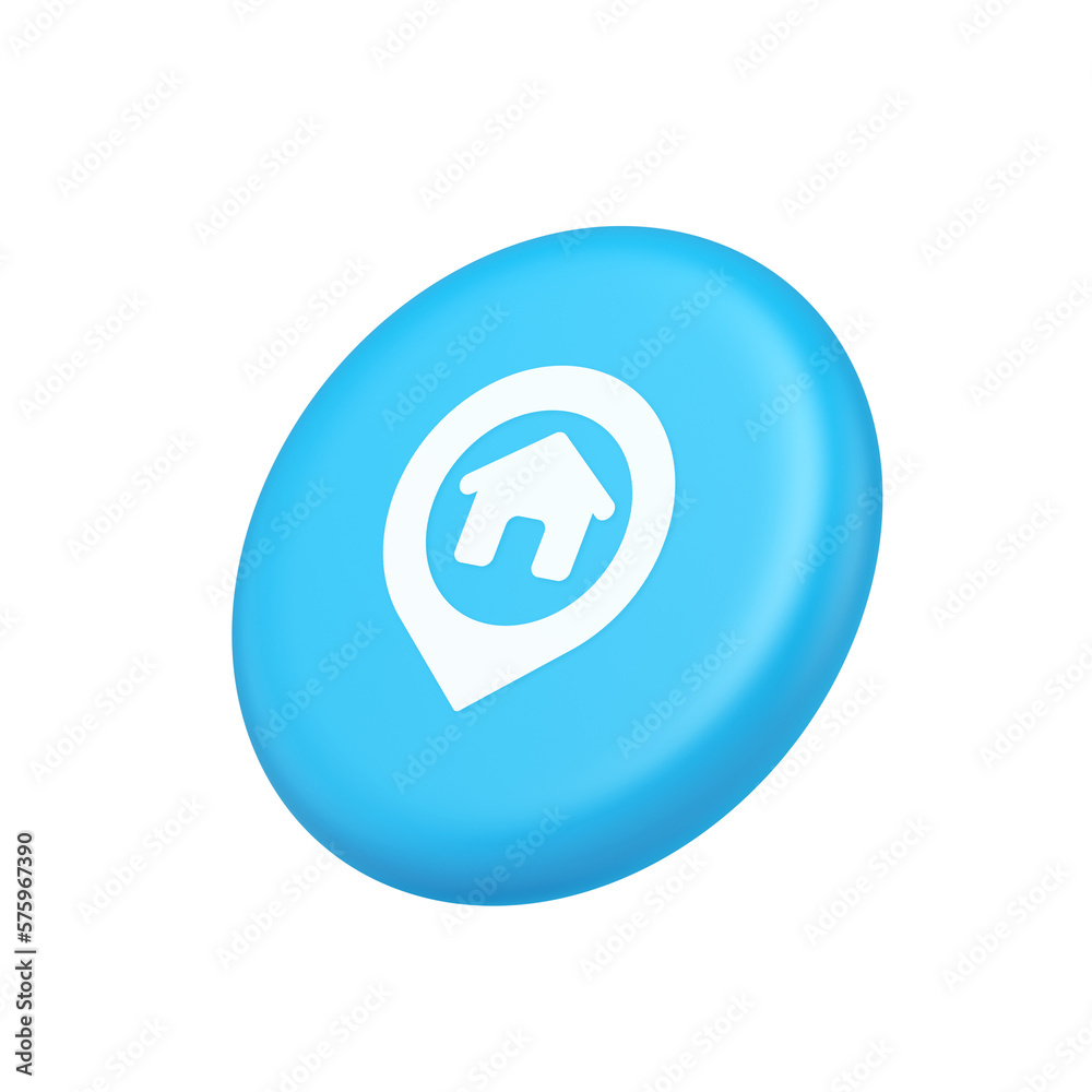 Poster house map pin location button navigation panel web app gps network pointer 3d isometric realistic ic
