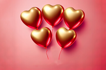 Fototapeta na wymiar Excellent March 8 golden symbol with 3d red heart balloons. International Women's day pink background Generative Ai