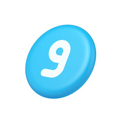Nine number blue button calculation math financial budget web app 3d isometric realistic icon