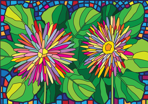 gerbera flower colorful stained glass background illustration vector
