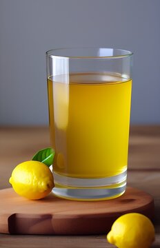 lemon juice in a glass on a wooden table
