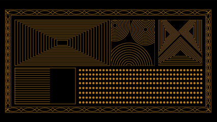 Golden Art Deco Line Background. Retro Luxury Vintage Art Minimalist Border Pattern Geometric Line Graphic Design