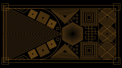 Golden Art Deco Line Background. Retro Luxury Vintage Art Minimalist Border Pattern Geometric Line Graphic Design