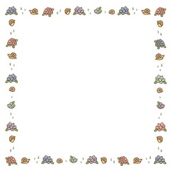 紫陽花とカタツムリのフレーム　カラー　正方形