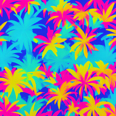 Tropical floral motifs colorful pattern. 80s Retro style. Generative AI
