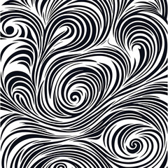 Tropical motifs wavy pattern line art. Black and white design. Generative AI