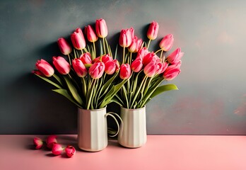 bouquet of pink tulips, Generative AI