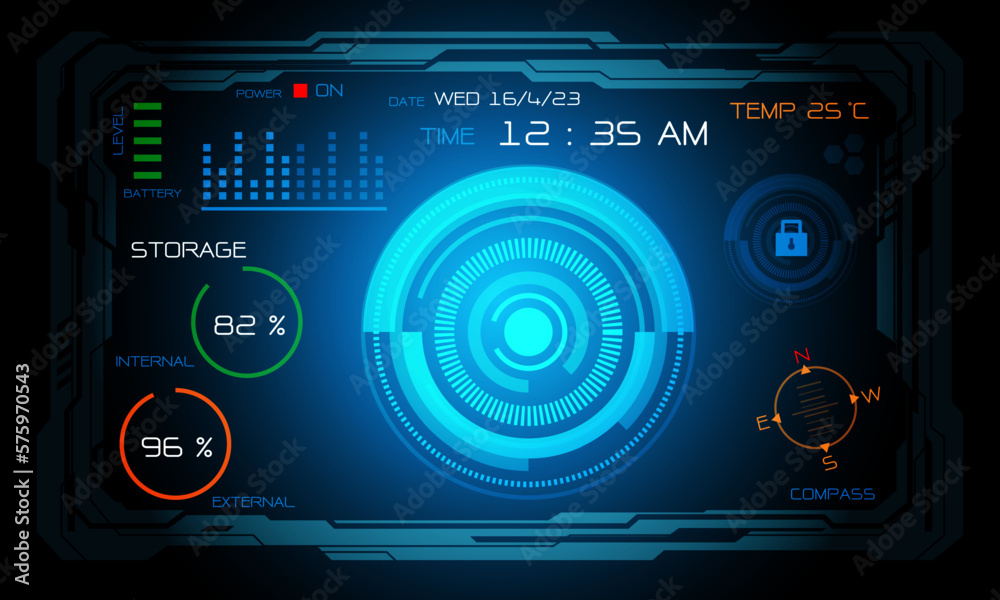 Wall mural technology cyber screen display control menu color design ultramodern futuristic background vector