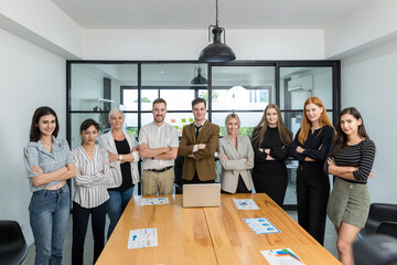 Diverse colleagues gather in brainstorm discuss statistics together. Group of people colleagues gather doing Brainstorming business plan together. Team Brainstorm Working Concept.