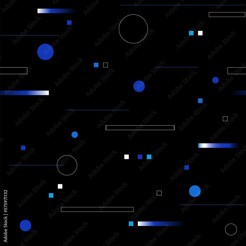 Poster Technology Seamless Pattern with Blue Neon Tech Elements on Dark Background. Vector Futuristic Graphic. Abstract Digital Science Texture