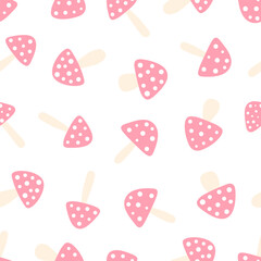 Seamless pattern pink mushrooms vector illustration