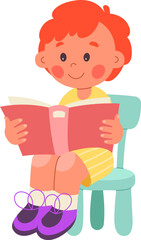 Children read book flat icon Cute boy reading literature