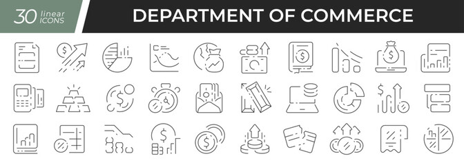 Fototapeta na wymiar Commerce department linear icons set. Collection of 30 icons in black