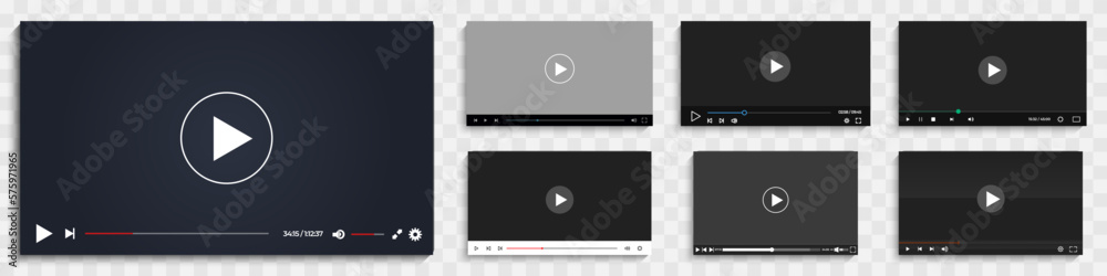 Aufkleber Set of video player windows frame on a transparent background