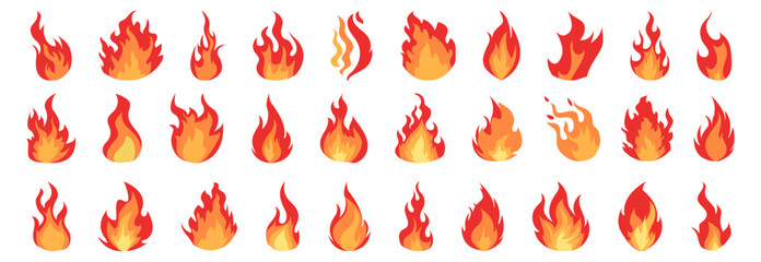 Big set of different fire flames in a flat design © top dog