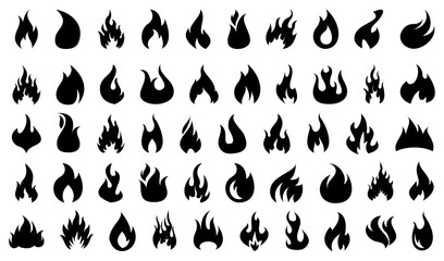 Big set of different fire flames in black