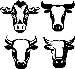 Cow head mascot variant set. Cattle logo. Farm animal illustration.