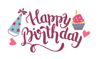 Happy Birthday, gorgeous lettering written with elegant calligraphic font or script.