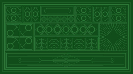 Green Art Deco Line Background. Retro Luxury Vintage Art Minimalist Border Pattern Geometric Line Graphic Design