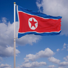 Flag of North Korea with Sky Background