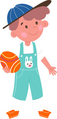 Obraz premium Happy child with easter egg flat icon Spring holiday