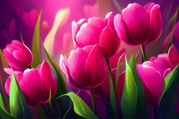 Pink Tulips Spring Flower Background. Generative AI