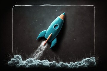 Fototapeta na wymiar Rocket digital illustration, blackboard background. Generative AI