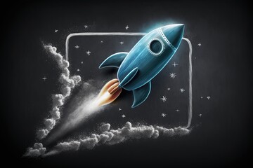 Fototapeta na wymiar Rocket digital illustration, blackboard background. Generative AI
