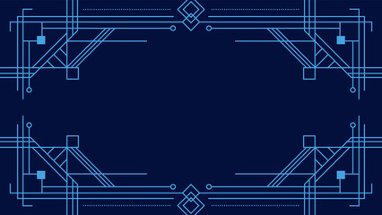 Blue Art Deco Line Background. Retro Luxury Vintage Art Minimalist Border Pattern Geometric Line Graphic Design