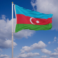 Fototapeta na wymiar Flag of Azerbaijan with Sky Background