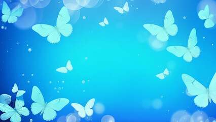 Naklejka na ściany i meble 幻想的な蝶と美しい水色の背景のテクスチャ Beautiful light blue background texture with fantastic butterflies