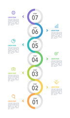 Timeline infographic design for business presentation. 7 strategy steps to success. Vertical Timeline Infographic. Vector illustrator.