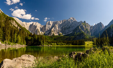 Fototapeta na wymiar View of Laghi di Fusine (Fusine Lakes) in the Julian Alps, Northern Italy