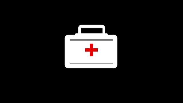 white color healthcare first aid box on black background motion graphics.