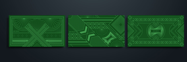 Green Art Deco Line Background. Retro Luxury Vintage Art Minimalist Border Pattern Geometric Line Graphic Design