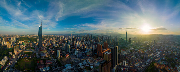 Aerial view The world's second tallest building PNB118 or Merdeka 118 during sunrise
