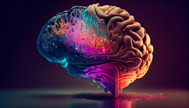 Concept art of a human brain exploding with knowledge and creativity. Generative AI