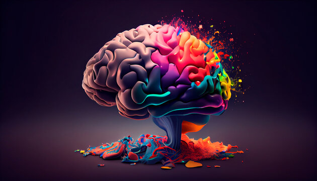 Concept art of a human brain exploding with knowledge and creativity. Generative AI