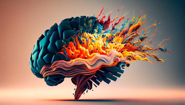 Concept art of a human brain exploding with knowledge and creativity. Generative AI
