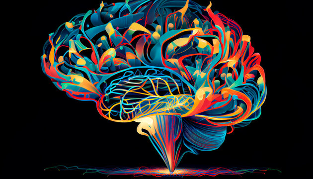 Concept art of a human brain exploding with knowledge and creativity. Generative AI