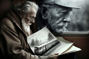 An old man reading the newspaper