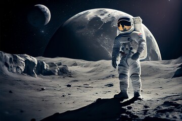Astronaut Exploring And Floatnig On Moon, Created Using Technology. Generative AI