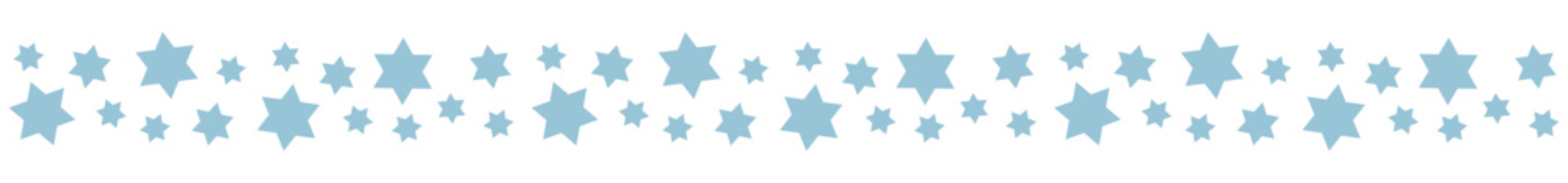 Seamless border garland with blue stars of David for Passover, Pesach, Hanukkah and other Jewish holidays Isolated vector and PNG illustration on transparent background.
