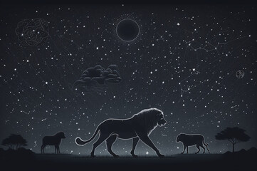 Night sky constellations - illustration of stars and animals