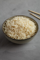 Homemade Cooked Basmati Rice in a Bowl, side view.