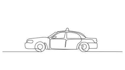 Continuous line art or one line drawing a taxi for vector illustration, public transportation. public vehicle concept. graphic design modern continuous line drawing - obrazy, fototapety, plakaty