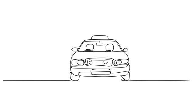 Continuous Line Art Or One Line Drawing A Taxi For Vector Illustration, Public Transportation. Public Vehicle Concept. Graphic Design Modern Continuous Line Drawing